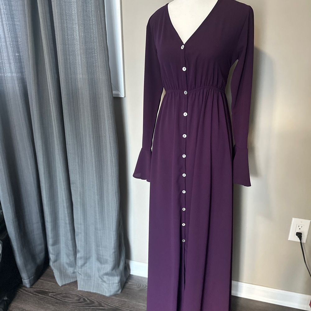 Gorgeous purple button front flare sleeve,dress from Paolino. Sz small. NWOTS. - Picture 7 of 7
